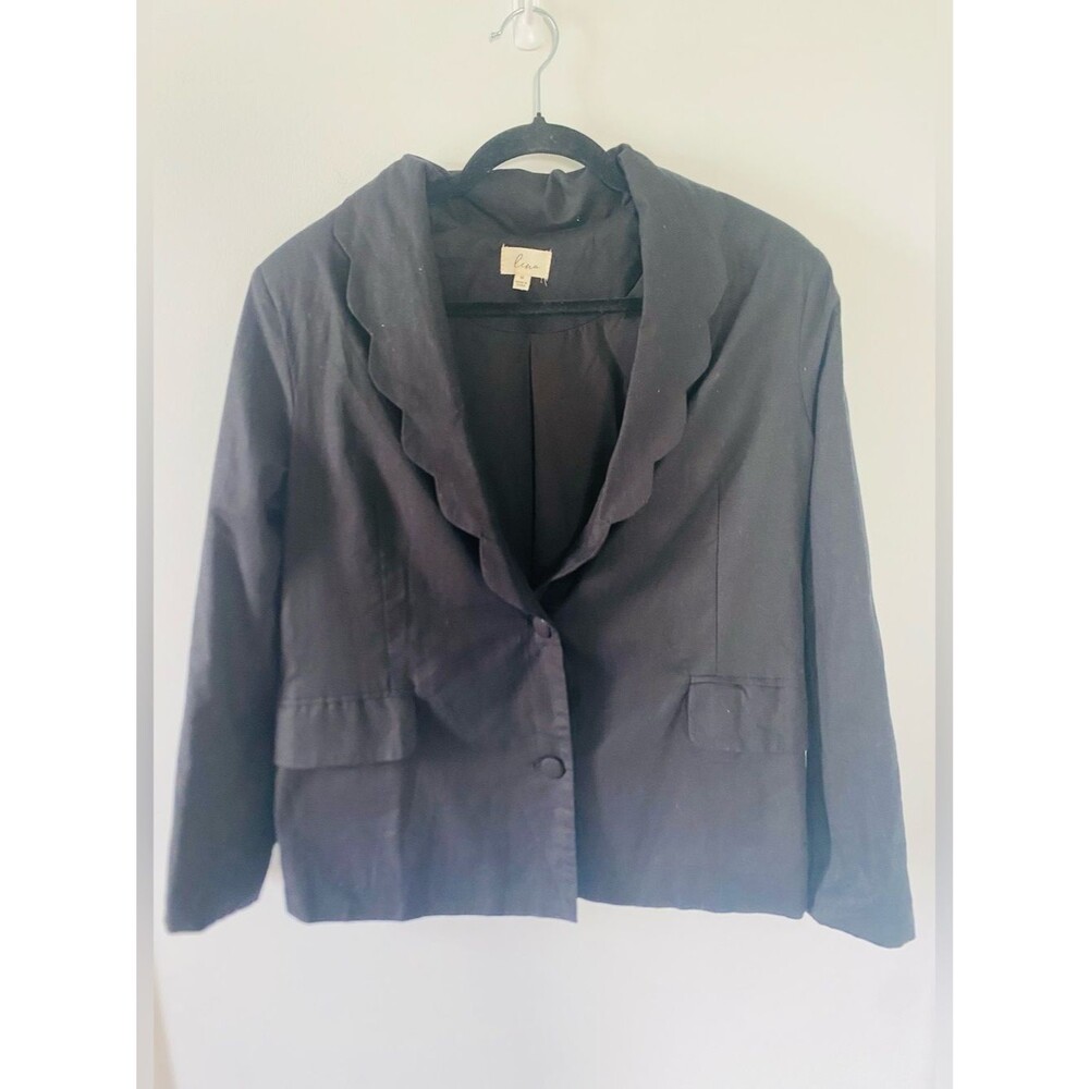 Lena Black Scalloped Linen Cotton Blend Blazer, Coquette, Whimsigoth, Romantic